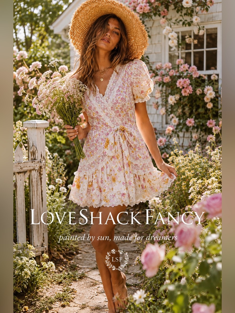 LoveShackFancy Belen Dress Lemonade Stand Floral Wrap Mini Lace Eyelet Size 10